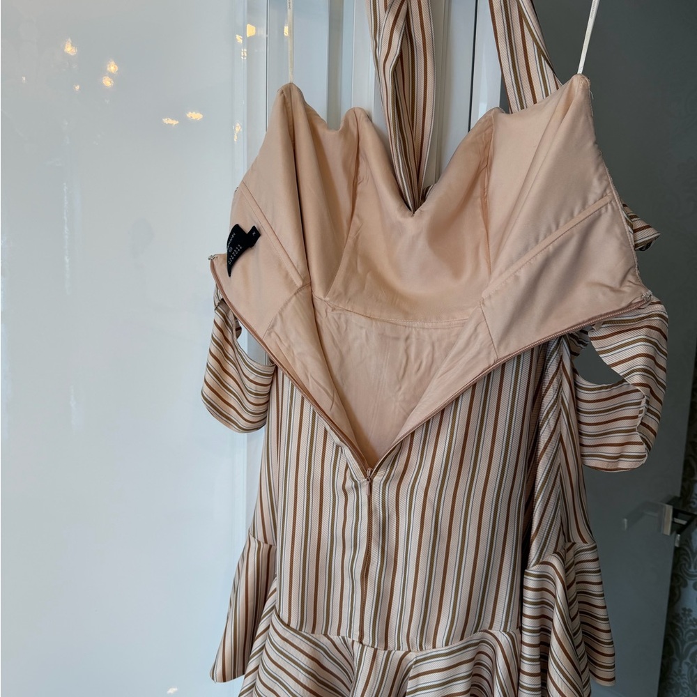 Zimmermann Beige and Brown Striped Ruffle Mini Dress - Picture 3 of 6